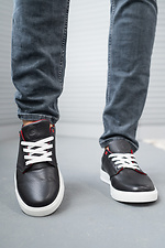 Casual men's sneakers in black leather with white soles  8018404 photo №2