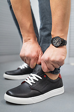 Casual men's sneakers in black leather with white soles  8018404 photo №3