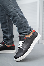 Casual men's sneakers in black leather with white soles  8018404 photo №4