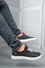 Casual men's sneakers in black leather with white soles  8018404 photo №5