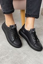 Black leather sneakers for autumn  8019407 photo №2