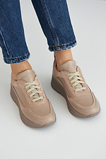 Бежеві масивні кросівки для жінок із натуральної шкіри на платформі  8019412 фото №5