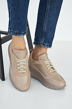 Бежевые массивные кроссовки для женщин из натуральной кожи на платформе  8019412 фото №6