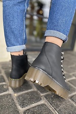 Black demi-season leather platform boots  4205413 photo №3