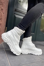 Кожаные белые ботинки на меху в спортивном стиле  4205415 фото №3