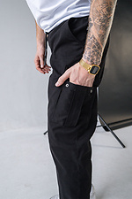 Men's cargo joggers demi-season with pockets on a button black Teamv 8034416 photo №5