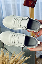 Casual white sneakers in leather with zip  8018417 photo №2