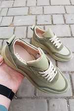 Зелені шкіряні кросівки в стилі кежуал на платформі  8019417 фото №4