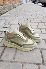 Зелені шкіряні кросівки в стилі кежуал на платформі  8019417 фото №5