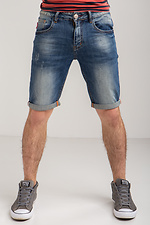 Мужские джинсовые шорты стрейчевые до колен с царапками  4014418 фото №1