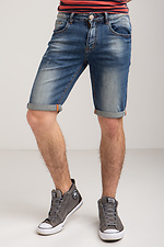 Men's Stretch Knee Length Denim Shorts with Scratches  4014418 photo №3