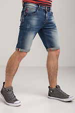 Мужские джинсовые шорты стрейчевые до колен с царапками  4014418 фото №4