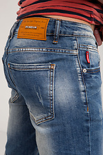 Męskie spodenki jeansowe ze stretchem do kolan z zadrapaniami  4014418 zdjęcie №7