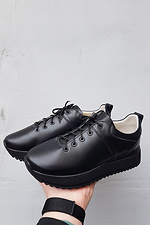 Black leather autumn sneakers on the platform 8019418 photo №3