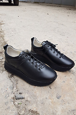 Black leather autumn sneakers on the platform 8019418 photo №4