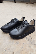 Black leather autumn sneakers on the platform 8019418 photo №5