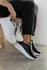Черные кожаные кроссовки на белой платформе 8019419 фото №3