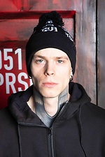 Black warm hat with pompom and white hieroglyphs Custom Wear 8025419 photo №2