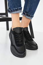 Black chunky sneakers for women made of genuine leather  8019420 photo №2