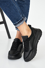 Black chunky sneakers for women made of genuine leather  8019420 photo №3