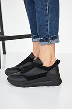 Black chunky sneakers for women made of genuine leather  8019420 photo №4