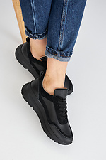 Black chunky sneakers for women made of genuine leather  8019420 photo №6