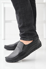 Men's spring-autumn black leather moccasins  2505421 photo №1