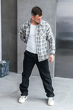 Men's checkered shirt made of light cotton flannel, light gray Teamv 8034421 photo №5