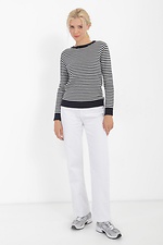 Knitted women's jumper with long sleeves in blue with white stripes.  4038422 photo №2