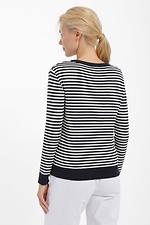 Knitted women's jumper with long sleeves in blue with white stripes.  4038422 photo №3