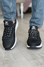 Повседневные мужские кроссовки из кожи черного цвета 8018422 фото №4
