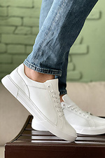 Casual men's white leather sneakers  8018423 photo №3