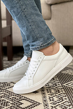 Casual men's white leather sneakers  8018423 photo №6