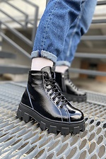 Лаковые черные зимние ботинки со шнурком и молнией  4205424 фото №3