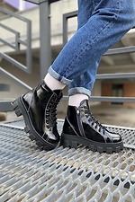 Лаковые черные зимние ботинки со шнурком и молнией  4205424 фото №4