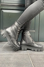 Зимние массивные ботинки в армейском стиле из черной кожи  4205425 фото №3