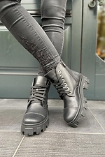 Зимние массивные ботинки в армейском стиле из черной кожи  4205425 фото №4