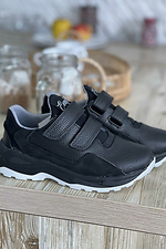 Підліткові шкіряні кросівки чорного кольору на липучках  8018426 фото №2