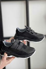 Підліткові шкіряні кросівки чорного кольору на липучках  8018426 фото №4