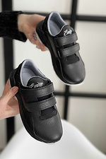 Підліткові шкіряні кросівки чорного кольору на липучках  8018426 фото №5