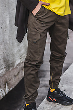 Коттоновые штаны карго защитного цвета с большими карманами по бокам и манжетами на резинке Custom Wear 8025426 фото №3