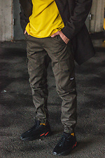 Коттоновые штаны карго защитного цвета с большими карманами по бокам и манжетами на резинке Custom Wear 8025426 фото №9