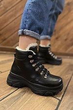 Masywne czarne skórzane buty sportowe na platformie  4205427 zdjęcie №2