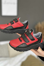 Підліткові шкіряні кросівки червоного кольору на липучках  8018427 фото №2