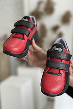 Підліткові шкіряні кросівки червоного кольору на липучках  8018427 фото №3