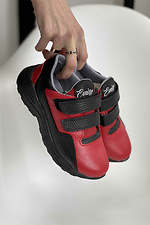 Підліткові шкіряні кросівки червоного кольору на липучках  8018427 фото №4