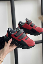 Підліткові шкіряні кросівки червоного кольору на липучках  8018427 фото №5