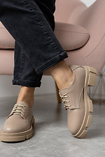 Spring women's platform shoes in a sporty style made of beige genuine leather  8019428 photo №4