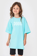 Детская бирюзовая футболка oversize с принтом "Вышиванка" Garne 9000429 фото №1