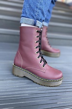 Высокие весенние ботинки на платформе в армейском стиле бордового цвета  4205431 фото №3